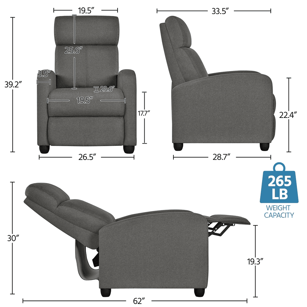 Alden Design Modern Adjustable Fabric Recliner with Footrest, Set of 2, Gray