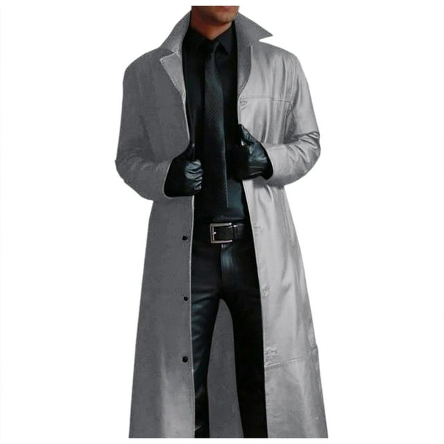 Men Gothic Halloween War Robe Long Windbreaker European Style Loose Coat Solid Color Cardigan Button Leather Anorak
