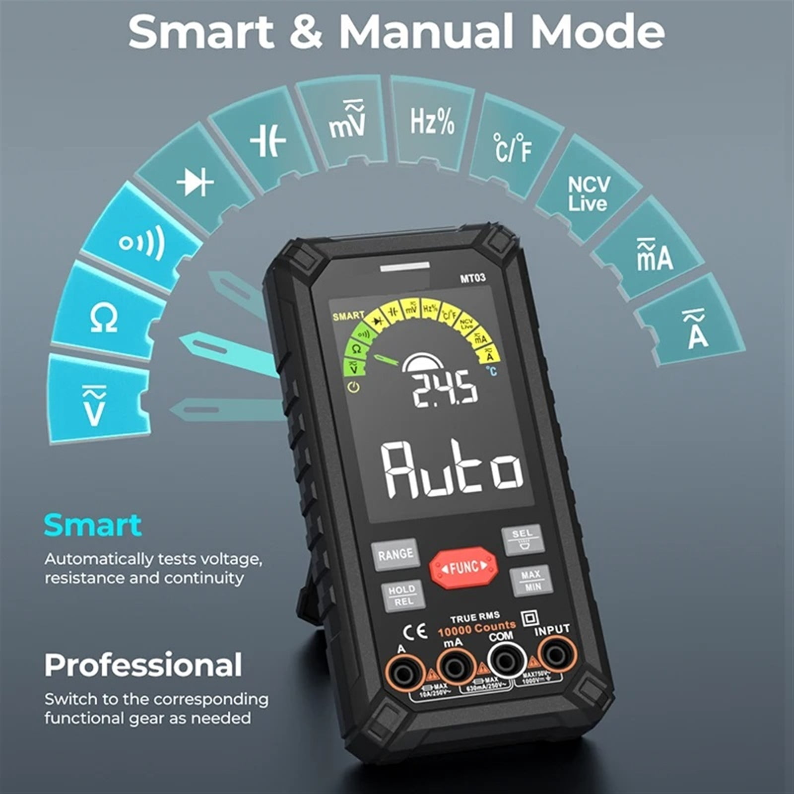 MT03 10000 Counts Smart Rechargeable Multimeter Auto Range Ture RMS 1000V 10A Tester Ohm Hz Capacitance NCV Digital Multimeter ,Accurate and Speed