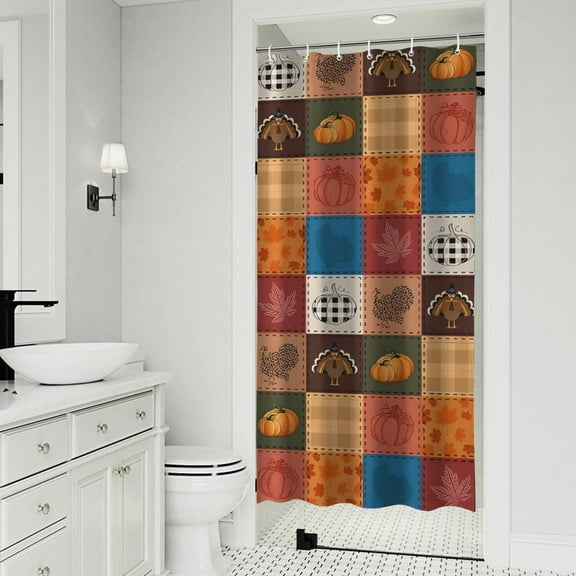 Happy Thanksgiving Turkey Fall Leaves Pumpkin Shower Curtain 36"x72" ,Bathroom Decorative Shower Curtains Set with 12 Hooks,Modern Waterproof Washable Shower Curtain