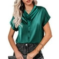 thumbnail image 2 of Blusa con cuello en V y manga corta con un solo pecho, color puro, blusa holgada y ajustada para mujer, 2 of 5