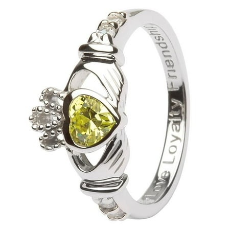 ShanOre Women's Sterling Silver Celtic Claddagh Peridot CZ August Birthstone Irish Ring