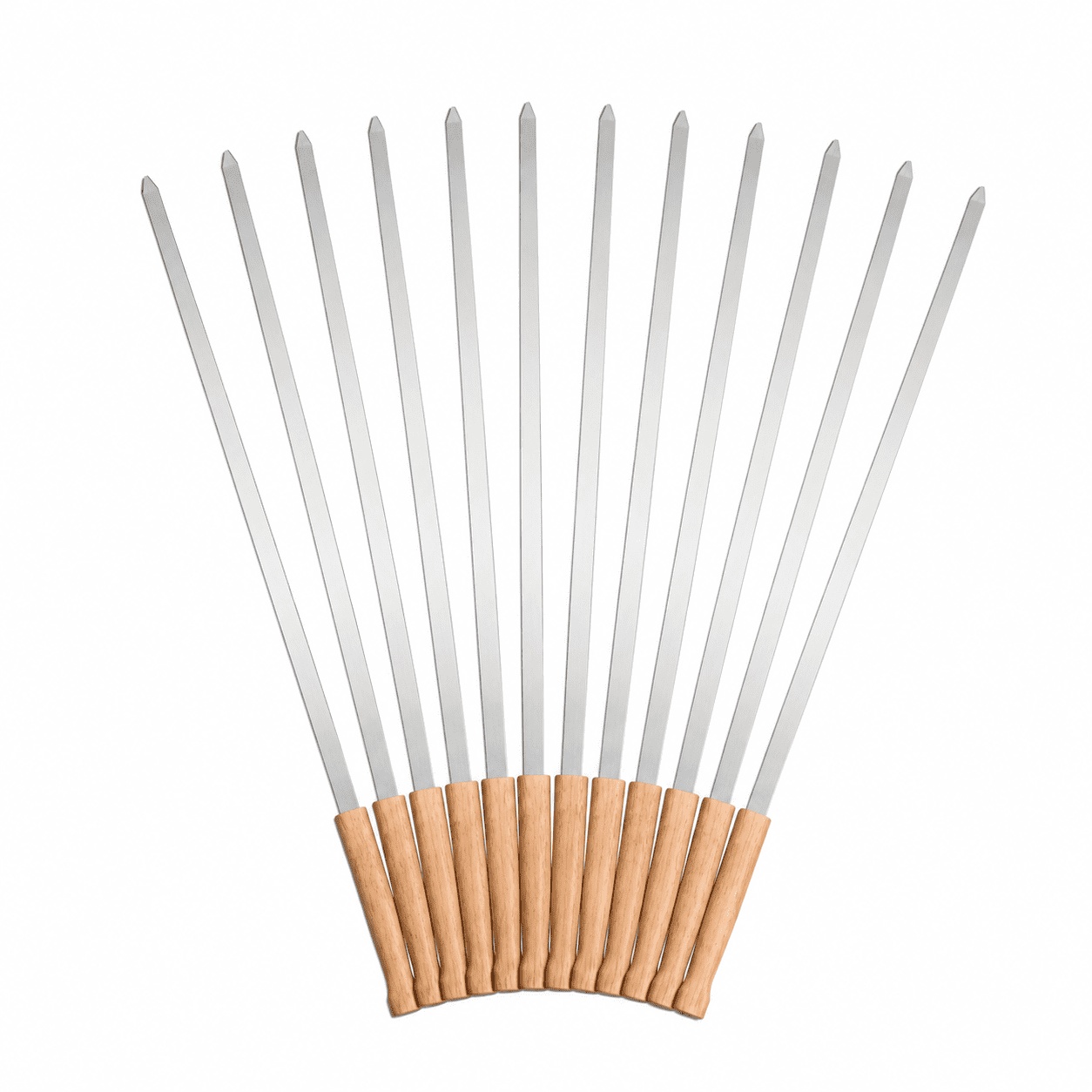 17-Inch 12 Pack Long Flat BBQ Skewers, Brazilian-style Stainless Steel 3/8 Inch Wide Blade with hardwood Handle barbecue skewers for Grilling Meat, Chicken, Shrimp, Vegetables