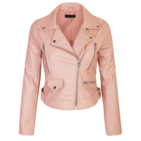 KOGMO Womens Double Breasted Faux Leather Zip Up Jacket