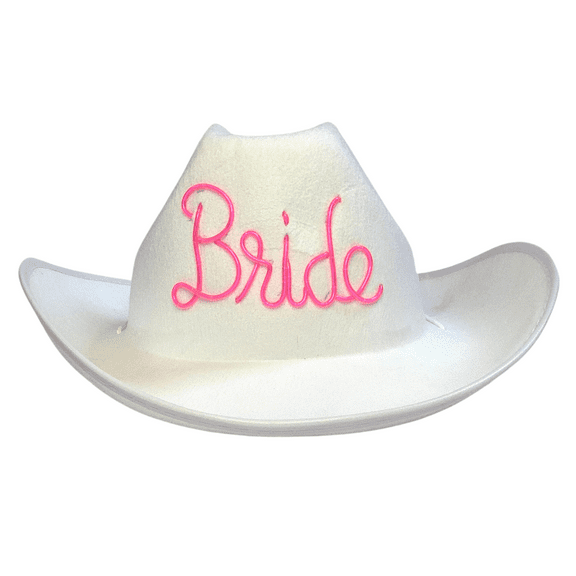 Light Up Bride Cowboy Hat in White - No El Wire on Brim