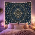 thumbnail image 2 of Intricate Star-Flower Mandala Set Against Deep Navy Background, Mystical Boho for Yoga Enthusiasts, Celestial Wall Art Decor, Housewarming Gift, Tapestry Wall Hanging for Bedroom and Dorm, 2 of 7