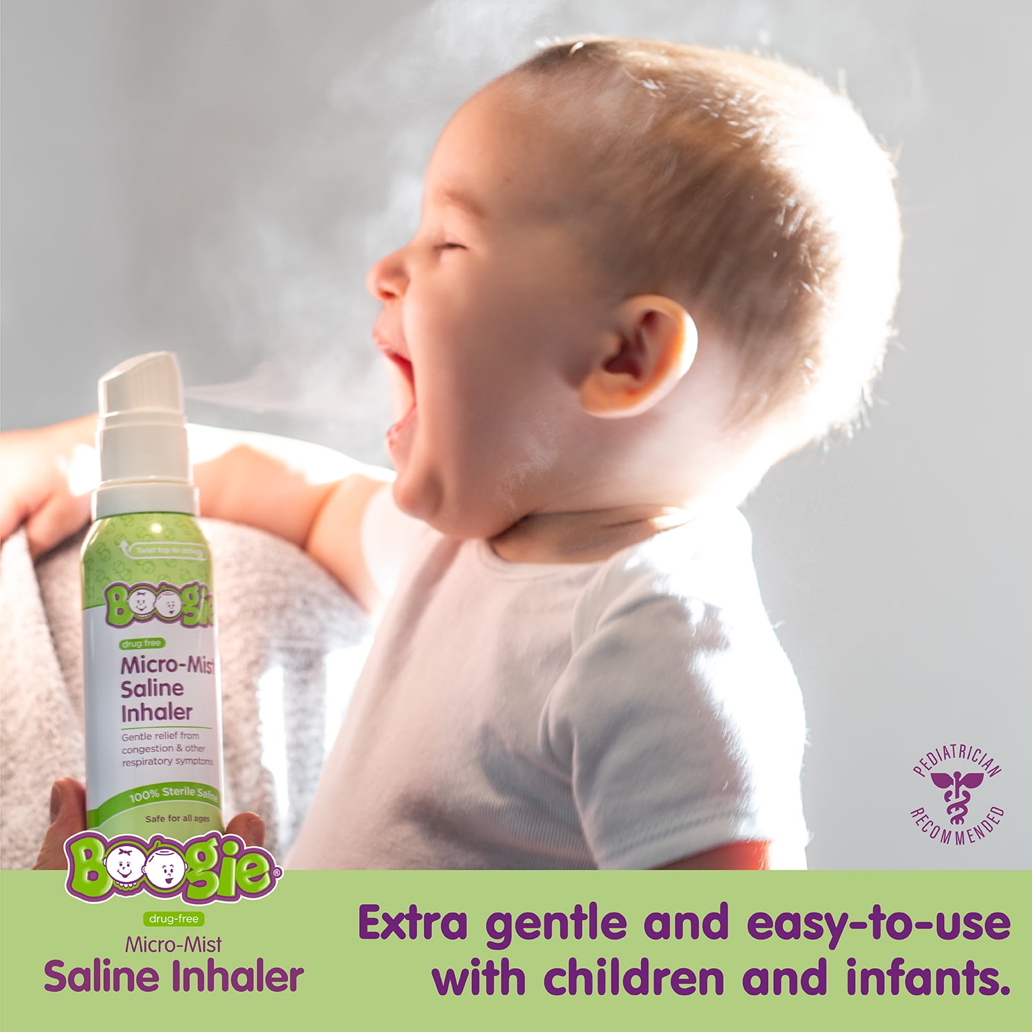 (3 pack) Boogie Sterile and Drug-Free Micro-Mist Saline Inhaler Spray Refill for Kids, 1.7 oz