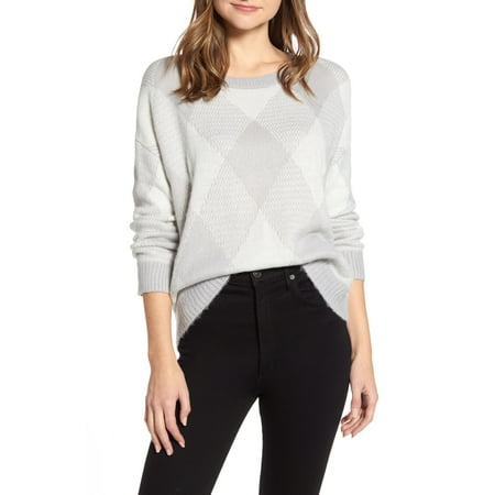 TWO BY VINCE CAMUTO Womens Gray Check Long Sleeve Jewel Neck Sweater L