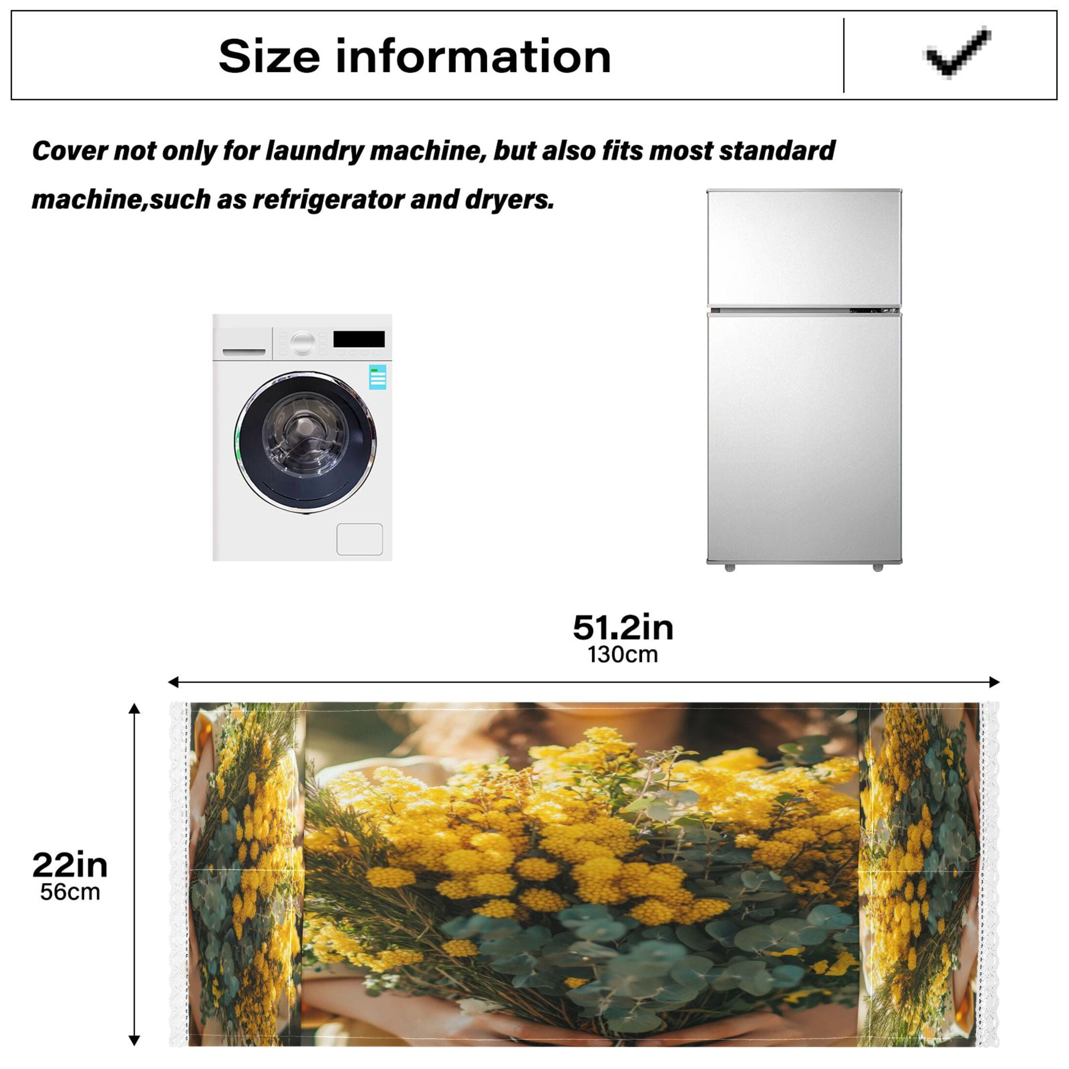 Hold Yellow FlowerWasher and Dryer Covers Dust-Proof and Oil Resistant Fridge Cover with 4 Storage Pockets Washing Machine Top Cover for Laundry Kitchen Home 51.2 x 22 In
