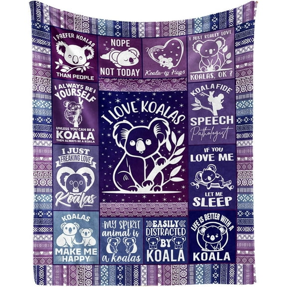 Koala Blanket for Women Men, Cute Koala Themed Design Printed Purple Throw Blankets for Teens Adults Lap, Chair Sofa, Warm Soft Cozy Blanket, 50"x 60"