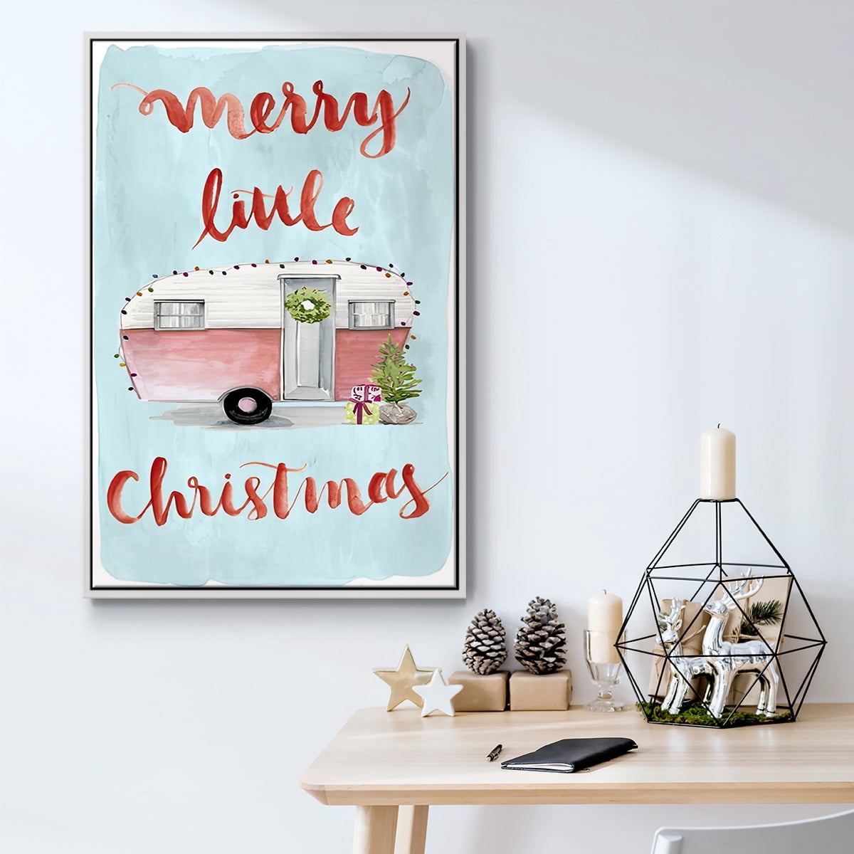 Christmas Cars Collection B - Framed Gallery Wrapped Holiday Canvas - 27 x 41 - White Frame