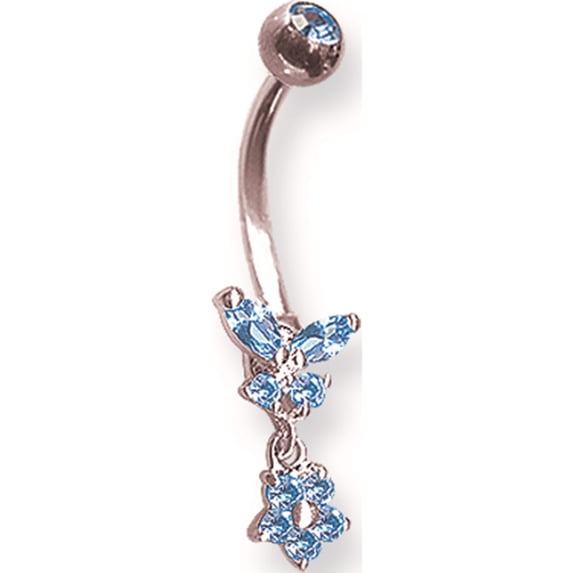 Stainless Steel Sgss Curv Bb W Charm & Petite Gem Dangle 14G (1.6mm) 13/32 (11mm) Long Made In China bcvgpd107-bl