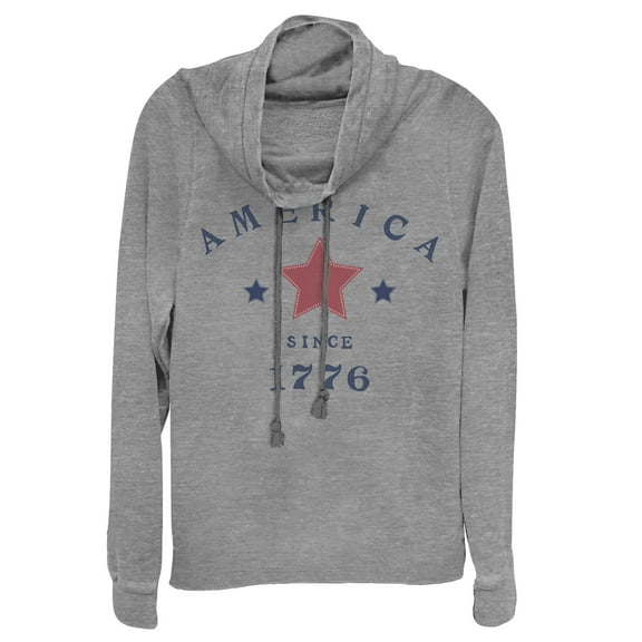 Junior's Lost Gods Fourth of July  American Since 1776  Cowl Neck Sweatshirt Gray Heather Small