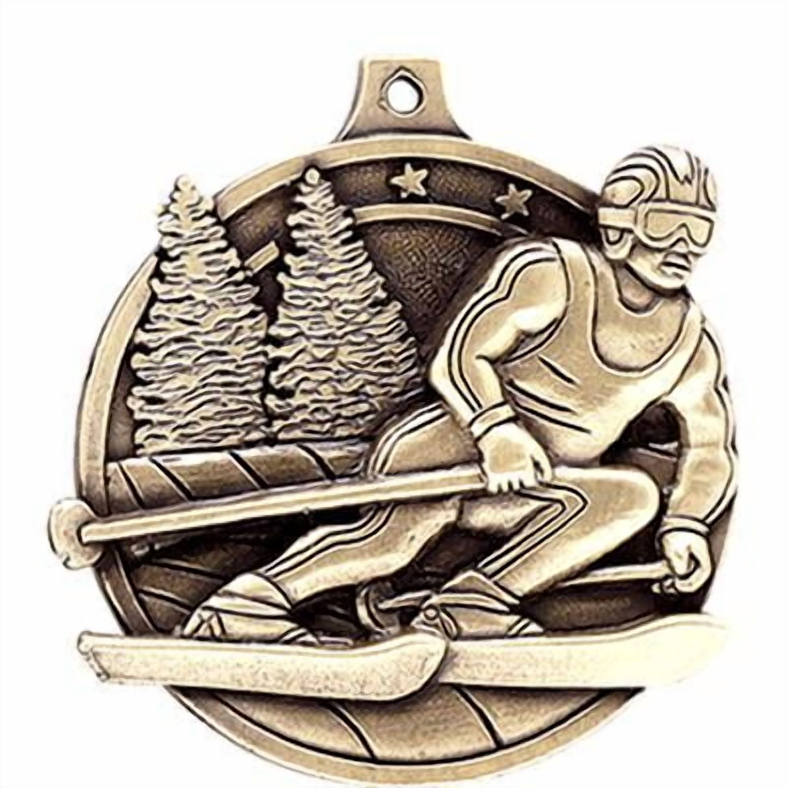 Skiing Medals, 2" Gold Diecast Skiing Medal Award 10 Pack