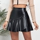 thumbnail image 3 of Falda de cuero sintético de cintura alta para mujer - Dobladillo irregular con volantes, corte en A - 80 % poliéster, 20 % elastano - Sexy/casual - Fiesta/discoteca, 3 of 6
