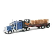 Kenworth W900 Truck with Flatbed Trailer Blue with Forklift and Pallets "Long Haul Truckers" Series 1/32 Diecast Model by New Ray