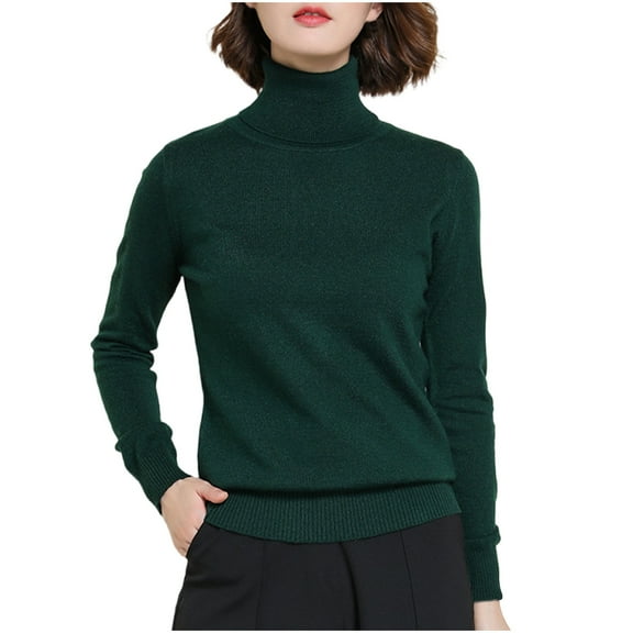 AGWOLF Womens Turtleneck Swearters Cozy Solid Color Ribbed Knit Sweater Fall Lightweight Jumper Tops