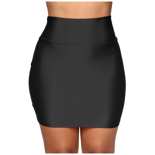 Minifalda Prolriy de moda para mujer, elástica, ajustada, de cintura alta, corta y ajustada, color negro, talla L