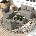 thumbnail image 3 of Costway 4 PCS Patio Furniture Set with 2 Rattan Chairs Loveseat Coffee Table Cushions Gray, 3 of 10
