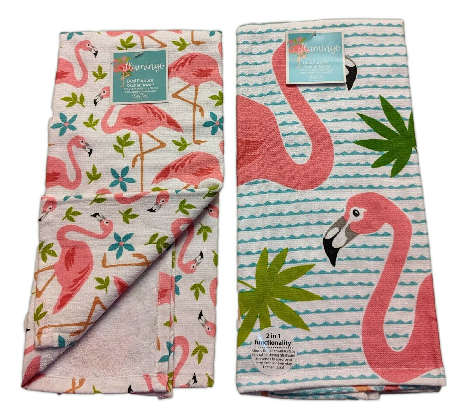 Pink Flamingos Dual Purpose Terry Kitchen Dish Towel Cotton 