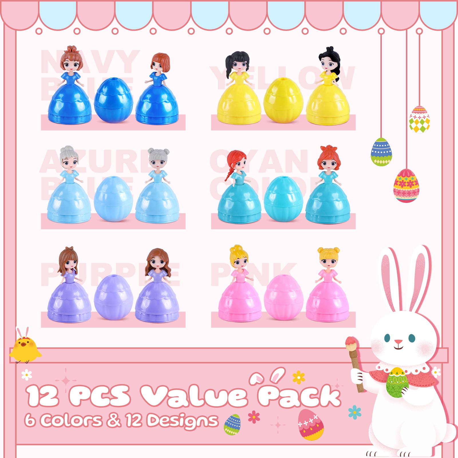 Sumsoltic 12 Pack Prefilled Easter Eggs with Toys, Easter Basket Stuffers and Egg Hunt Fillers for Kids Ages 3+, Easter Party Favors and Gifts