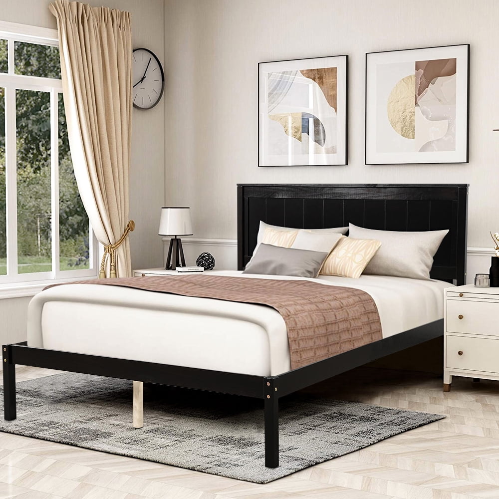 Espresso Wood Bed Frames for Full Size, Modern Platform Bed Frame with