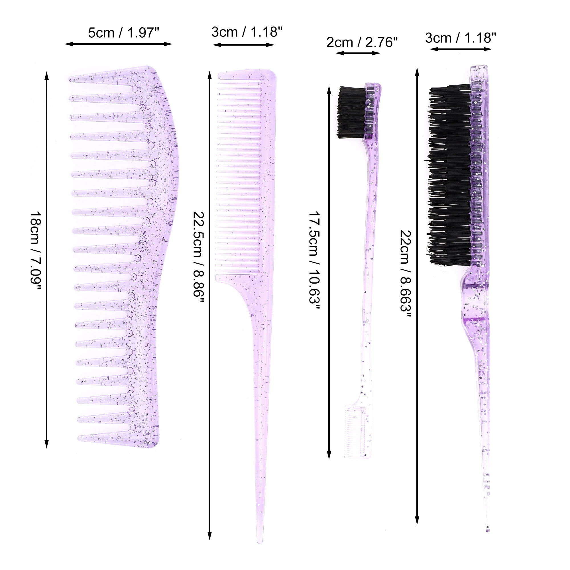 Unique Bargains 4Pcs Women Durable Clear Rat Tail Comb Purple