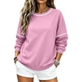 thumbnail image 3 of Women's Crew Neck Pullover Sweatshirt, Long Sleeve Loose Tops with Contrast Striped Details on Neck and Sleeves,Fall Winter Daily Wear XL, 3 of 9