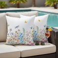 thumbnail image 5 of Spring Flowers Pillow Covers 2 Pack Watercolor Pink Blue White Floral Leaf Butterfly Dragonfly Pillowcase Waterproof Outdoor Throw Pillow Cover for Patio Garden Square Cushion 18”x18”, 5 of 9