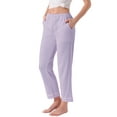 thumbnail image 4 of INSPIRE CHIC Womens Pajama Pants Cotton Knit Ribbed Elastic Waist Straight Leg with Pockets Loungewear Casual Home XS Purple, 4 of 6