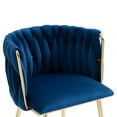 thumbnail image 5 of Velvet Dining Chairs, Mid-Century Dining Chair with Golden Metal Legs, Woven Back Upholstered Dining Chairs, Accent Desk Chair for Living Room Bedroom Office Waiting Room(Navy,Set of 6), 5 of 9