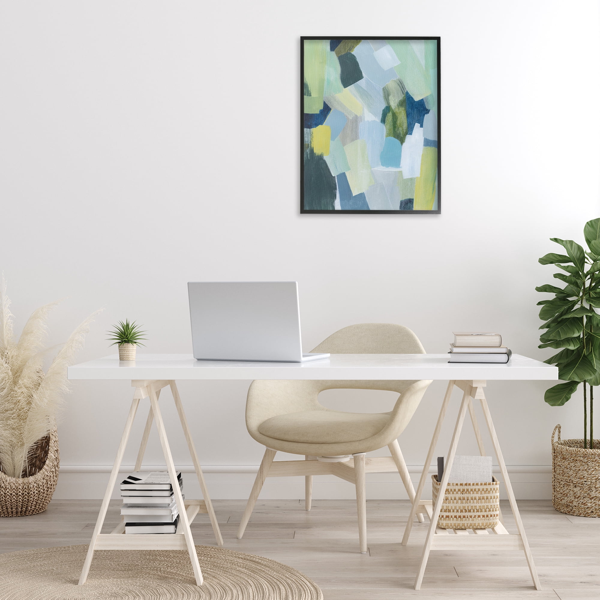 Stupell Industries Layered Green Brush Strokes Abstract Painting Black Framed Art Print Wall Art, 24 x 30