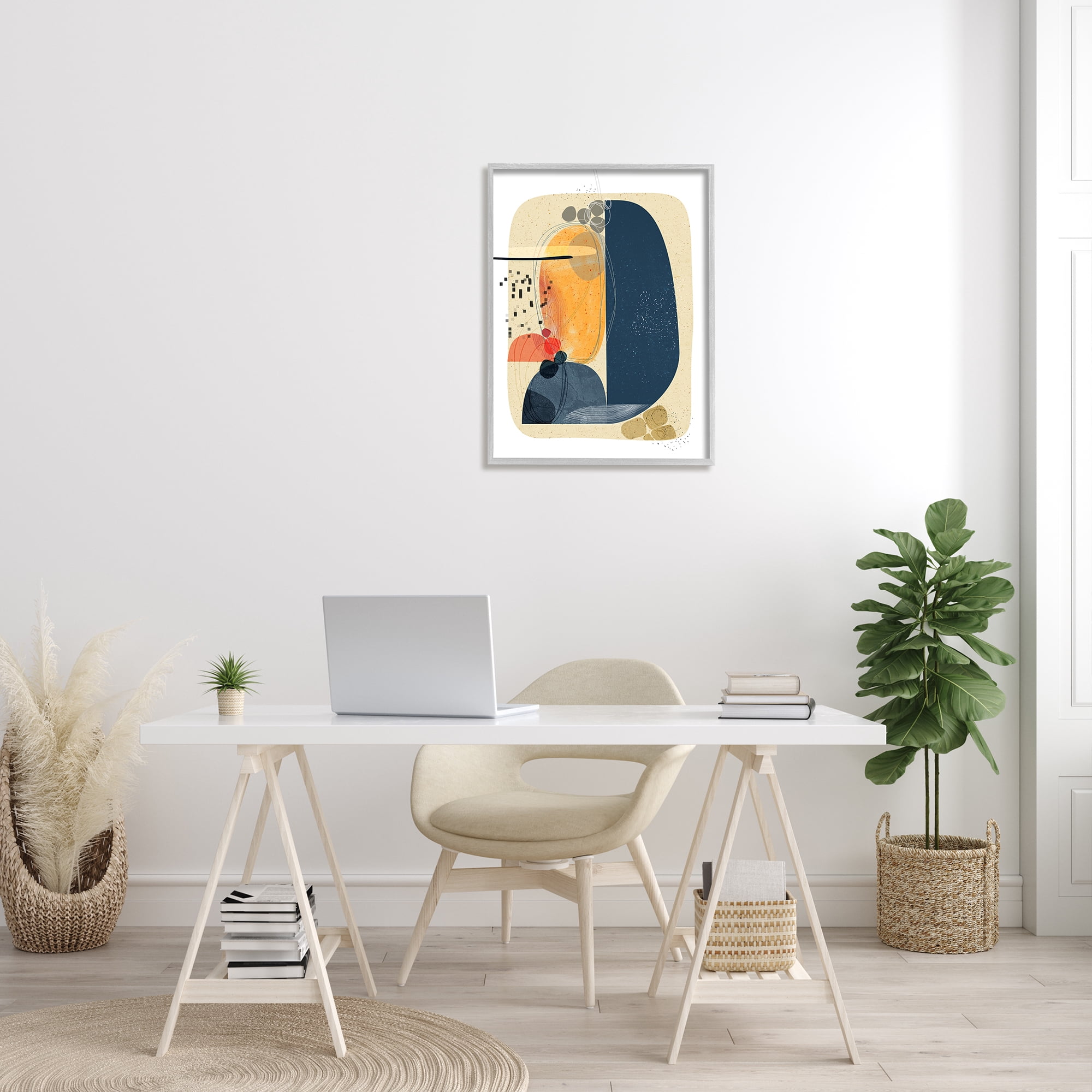 Stupell Industries Retro Circular Shape Abstraction Mid-Century Modern Arrangement Abstract Painting Gray Framed Art Print Wall Art, 24 x 30