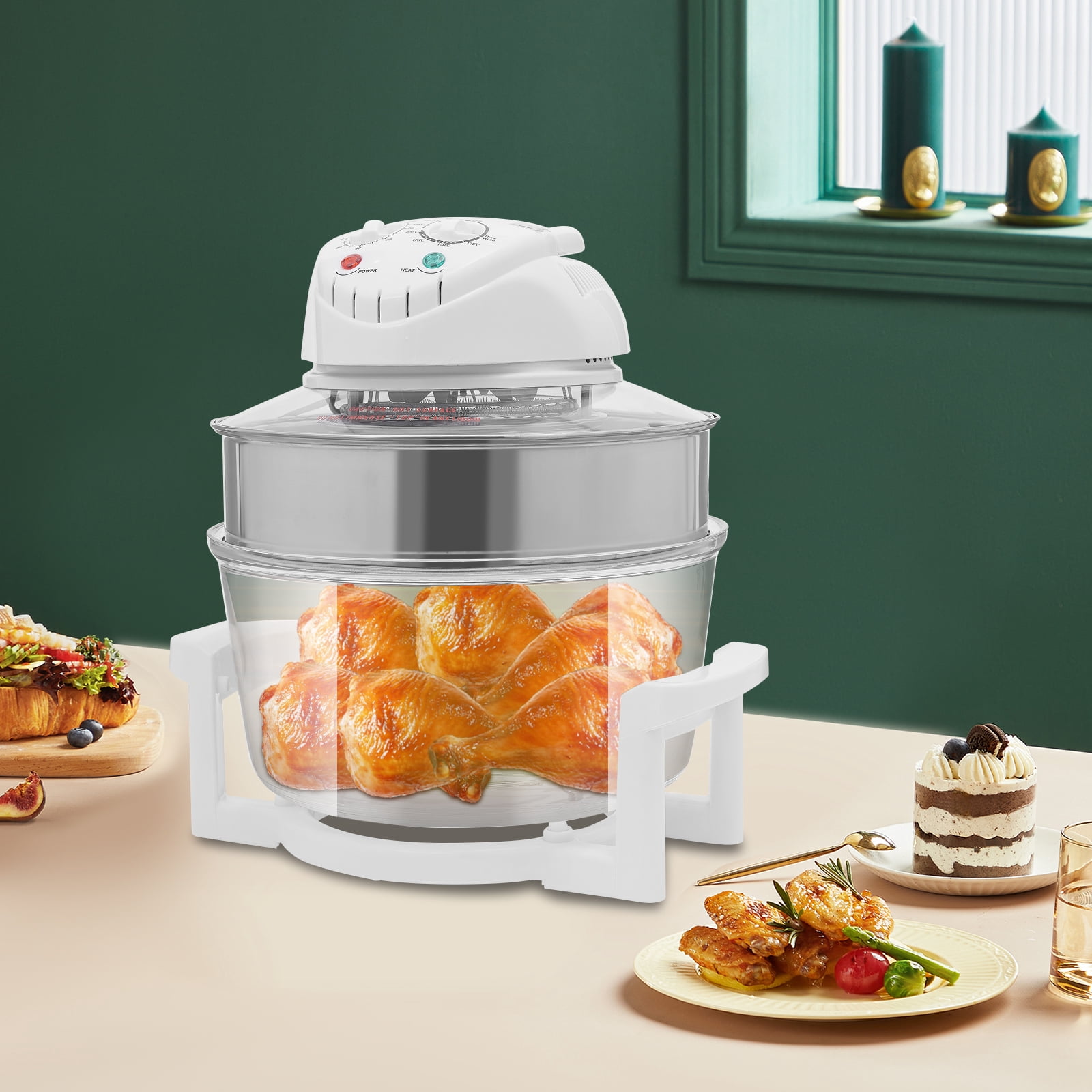 17L / 17.96Qt Air Fryer, 1200W-1400W, 360° Viewable Glass Air Fryer with Expansion Ring for Home Kitchens 110V-120V