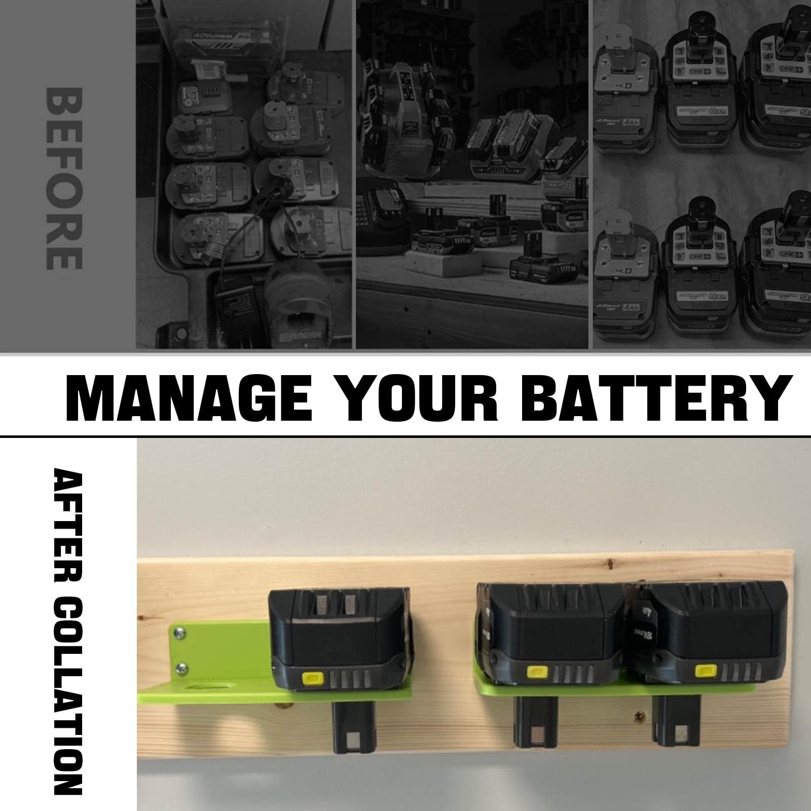 10 Packs Battery Holders Compatible with Ryobi 18V Wall Mounted Battery Holder with 2 Slots Drill Tool Storage Rack Organizer