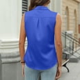 thumbnail image 3 of Women's Fashionable Summer Solid Color Collared Button-down Sleeveless Loose Satin Shirt Royal Blue M, 3 of 5