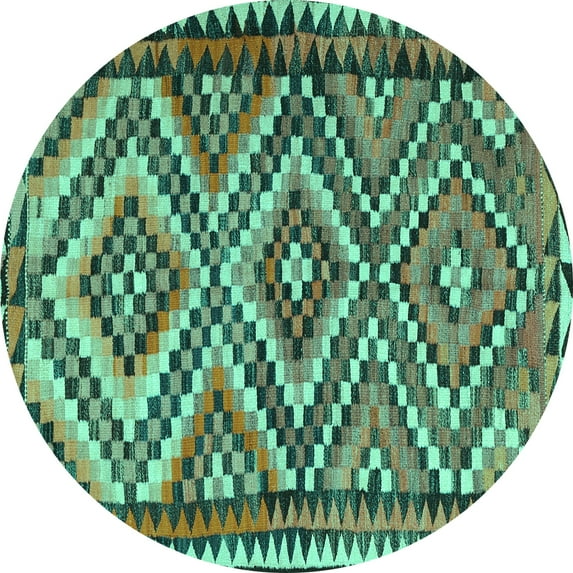 Ahgly Company Machine Washable Indoor Round Persian Turquoise Blue Traditional Area Rugs, 5' Round