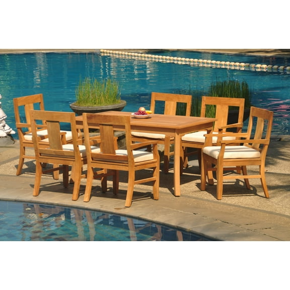 Grade-A Teak Dining Set: 6 Seater 7 Pc: 60" Rectangle Table And 6 Osborne Arm Chairs Outdoor Patio WholesaleTeak #WMDSWVm