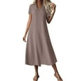 thumbnail image 3 of Horkkom Maxi Dresses for Women V Neck Short Sleeve Summer Dresses Casual Loose Solid Color Long Dresses S, 3 of 10