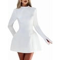 thumbnail image 3 of Women'S Long Sleeve Mock Neck Bodycon A-Line Backless Mini Dress Tank Short Party Dress White M, 3 of 10