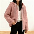 thumbnail image 2 of Womens Fuzzy Jacket with Hood Plush Fleece Warm Winter Outerwear Coat Drawstring Hooded Sweatshirt Cardigans (2XL, Pink), 2 of 7