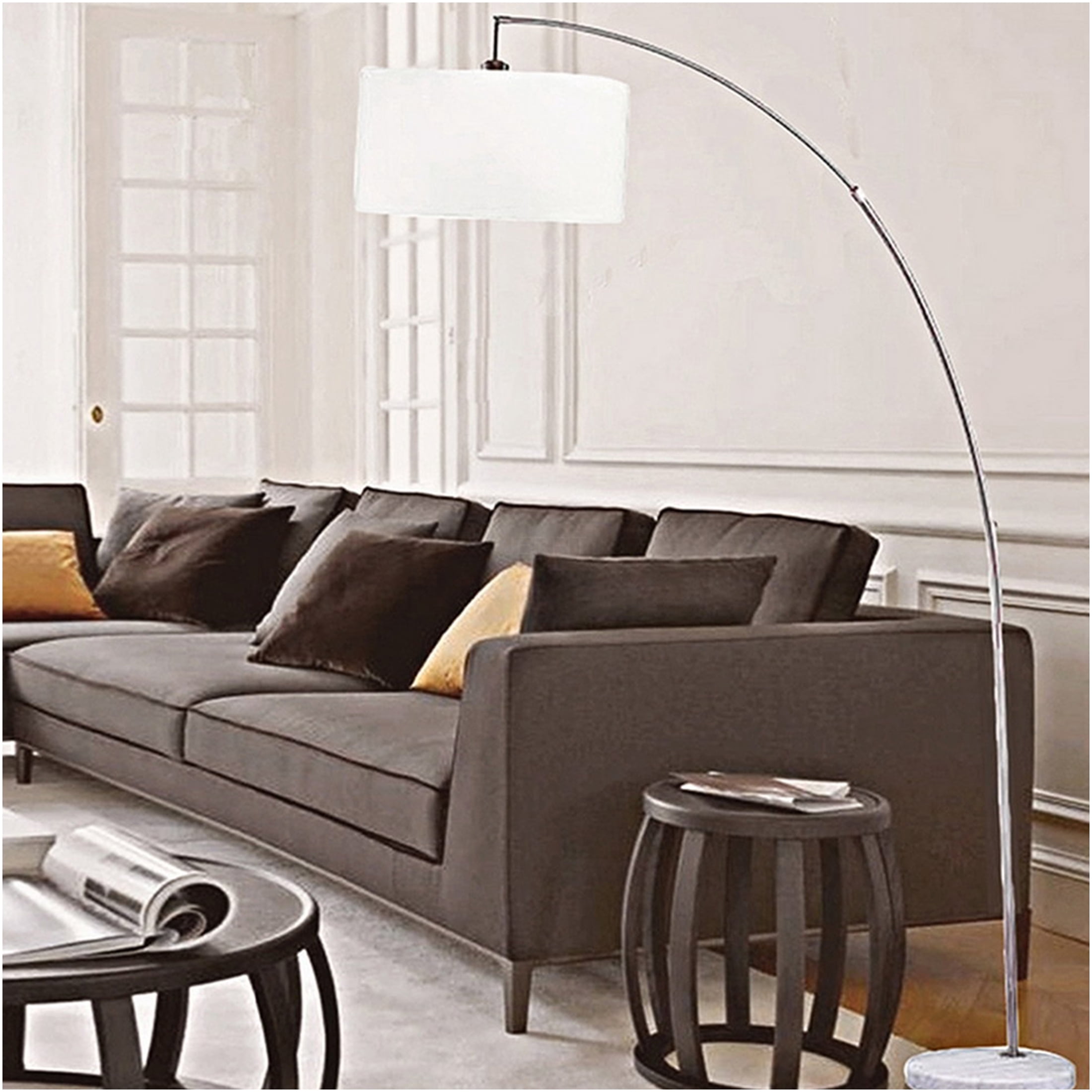 JERFIT Modern Arc Floor Lamp with Marble Base, Adjustable Arch Reading Light for Living Room, Bedroom, Office