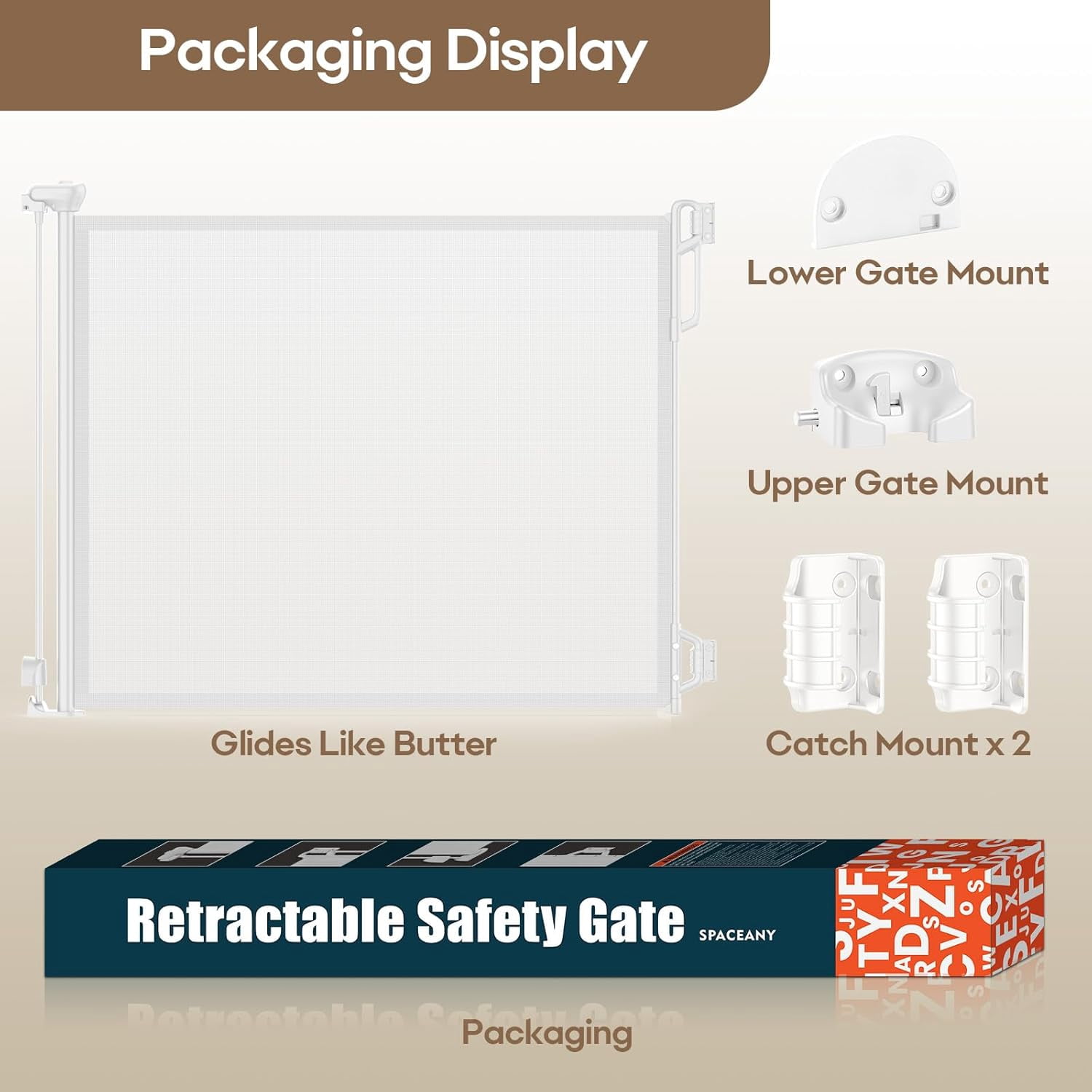 Retractable Safety Baby Gate or Mesh Dog Gate,Durable Portable Mesh Retractable Gate,Easy to Use for Stairs, Doorways, Hallways, Indoor, Outdoor, 33.5" Tall, Up to 55" Wide, Cream