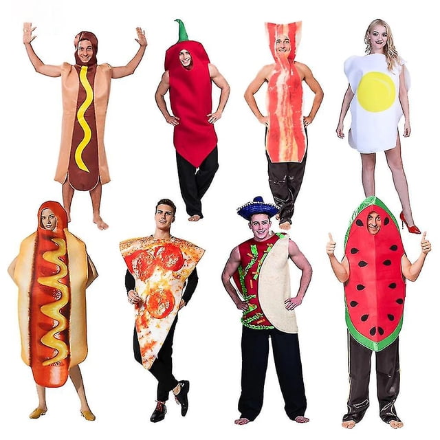 Breakfast Couple(2pcs) Disfraz divertido de comida para fiesta de carnaval, disfraz de Halloween para adultos, vestido elegante familiar de Navidad, trajes de vacaciones para Pizz