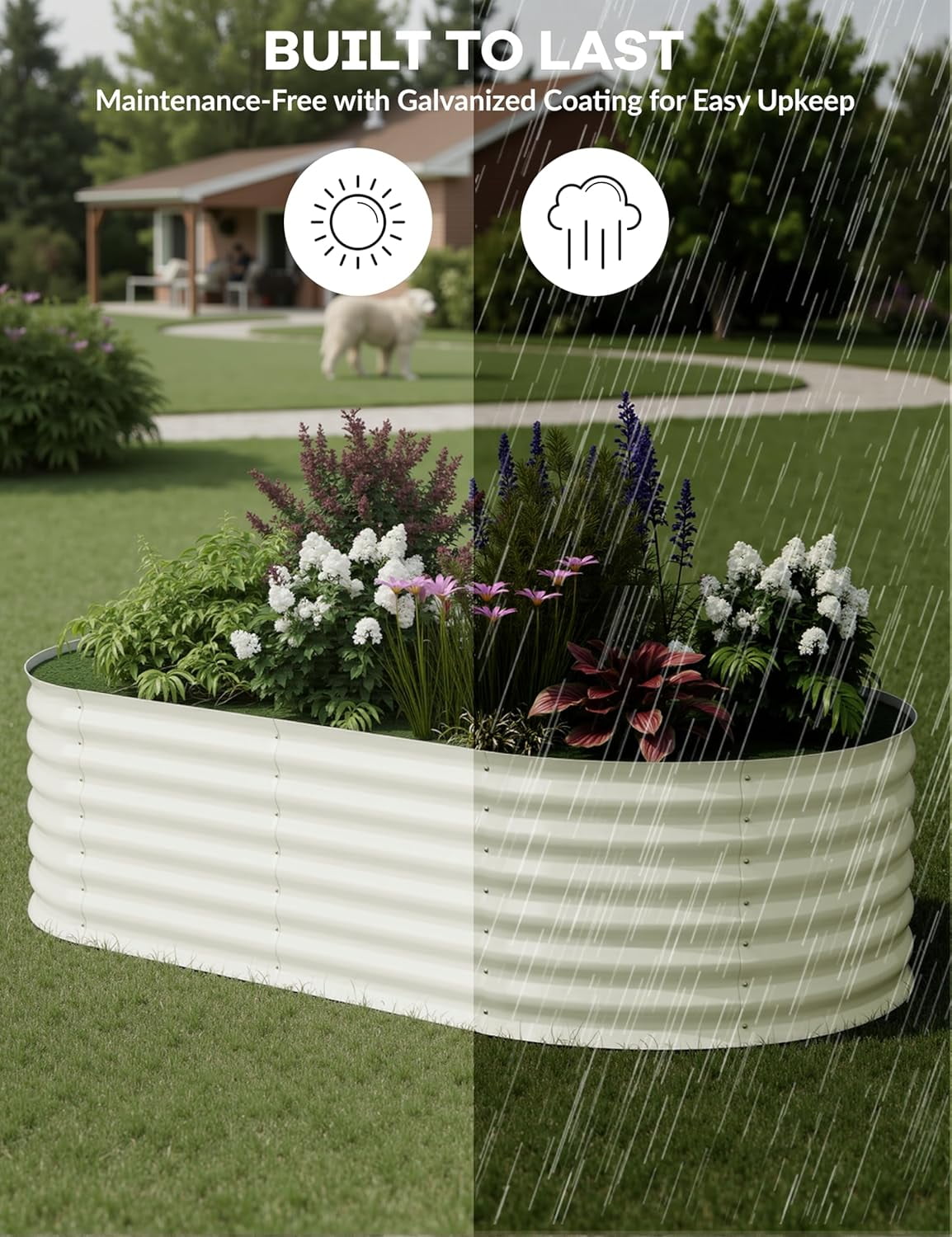 Lumiparty 2 Pack Metal Galvanized Raised Garden Bed, 6x3x2ft Ground Planter Box for Outdoor Vegetables Flowers, Beige