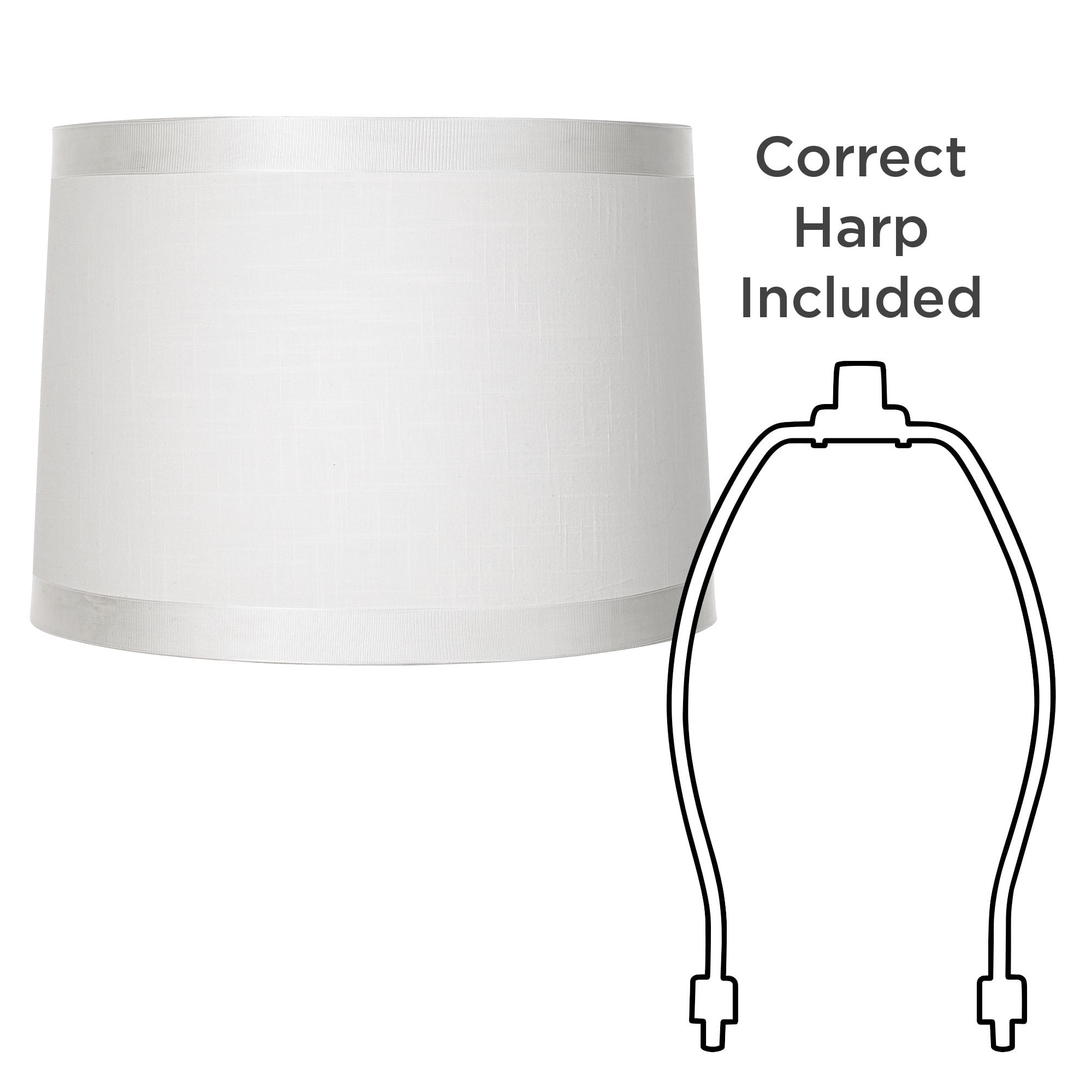 Springcrest Set of 2 White Fabric Medium Drum Lamp Shades 13" Top x 14" Bottom x 10" High (Spider) Replacement with Harp and Finial