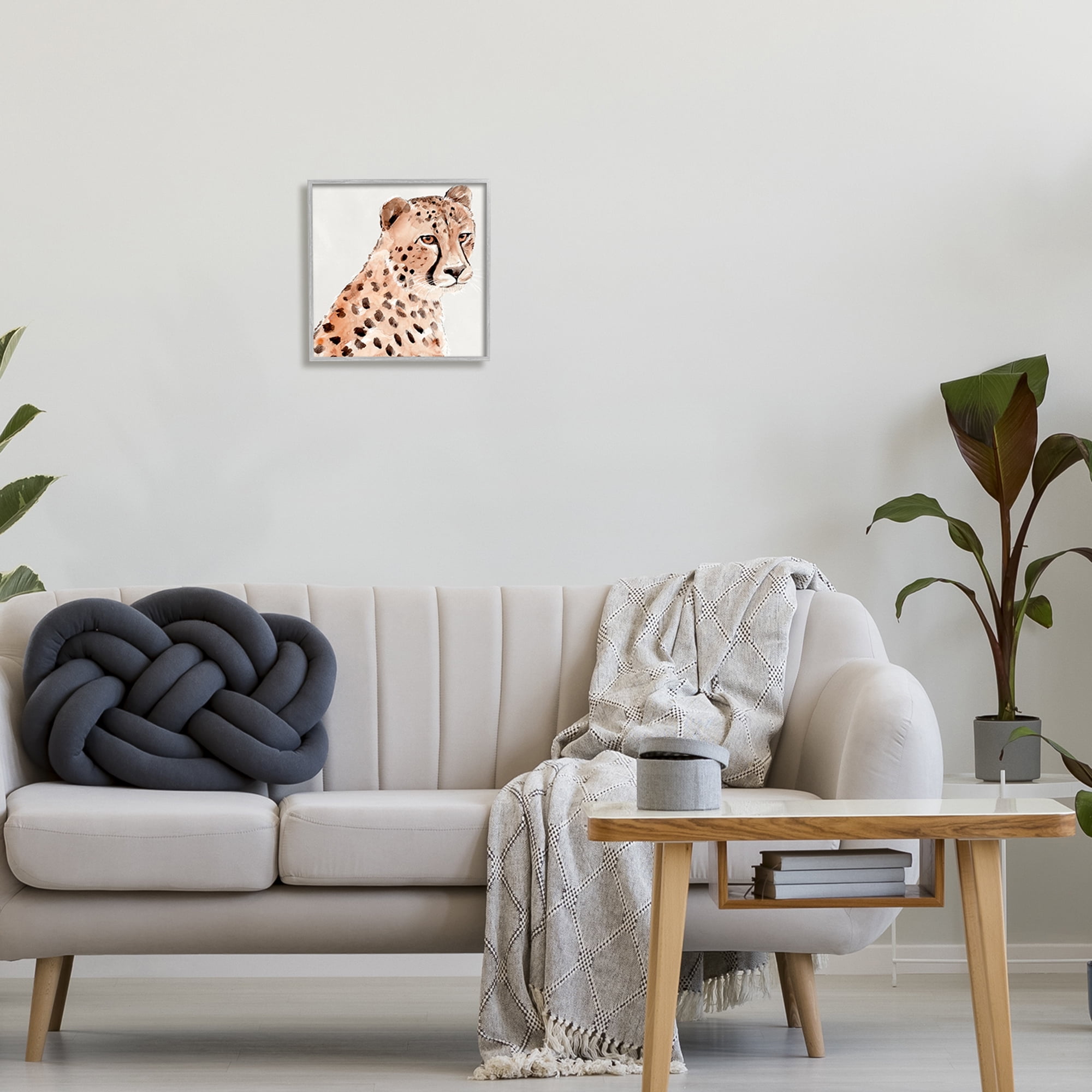 Stupell Industries Wild Cheetah Painting Animals & Insects Painting Gray Framed Art Print Wall Art, 12 x 12