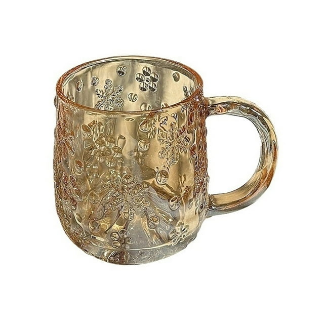 Taza de vidrio con asa y relieve de copo de nieve, 325 ml, vasos de vidrio de colores