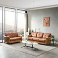 thumbnail image 3 of 2 Pieces Sectional Sofa Set, Modern Linen Fabric Faux Leather Upholstered Accent Arm Sofa with Wooden Legs & 2 Removable Storage Boxes, Home Furniture for Living Room Bedroom Apartment, Red Brown, 3 of 7
