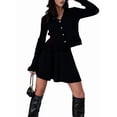 thumbnail image 2 of Women'S Two-Piece Knit Set Long Sleeve V-Neck Sweater with Ruffle Hem Mini Skirt Loungewear, 2 of 7